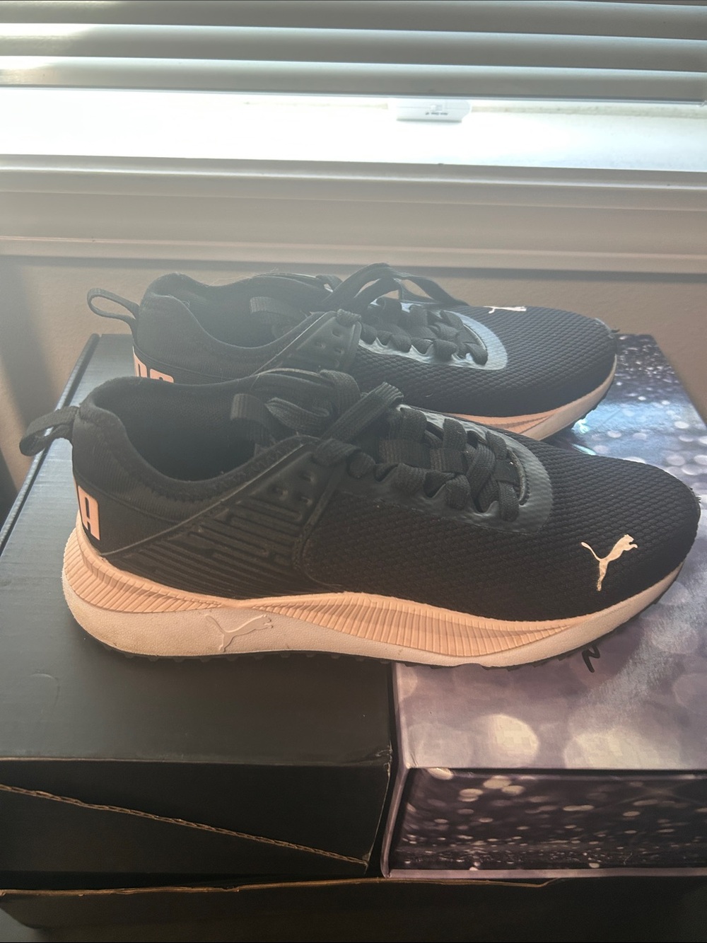 Puma Black Sneakers with Light Pink Logo Accents